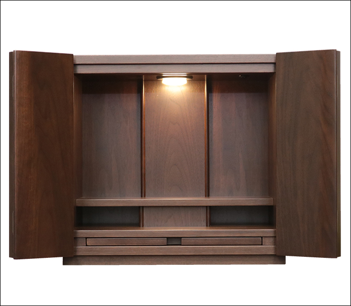 【送料無料】ウォールナット材　ダウンライト付　ワイドでインテリア性が高い　モダンミニ仏壇【14号 レアル(仏具なし)】