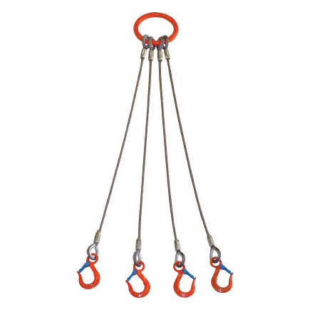 4本吊りワイヤースリング 16mm×1.5m (～2m) Vフック付 使用荷重5