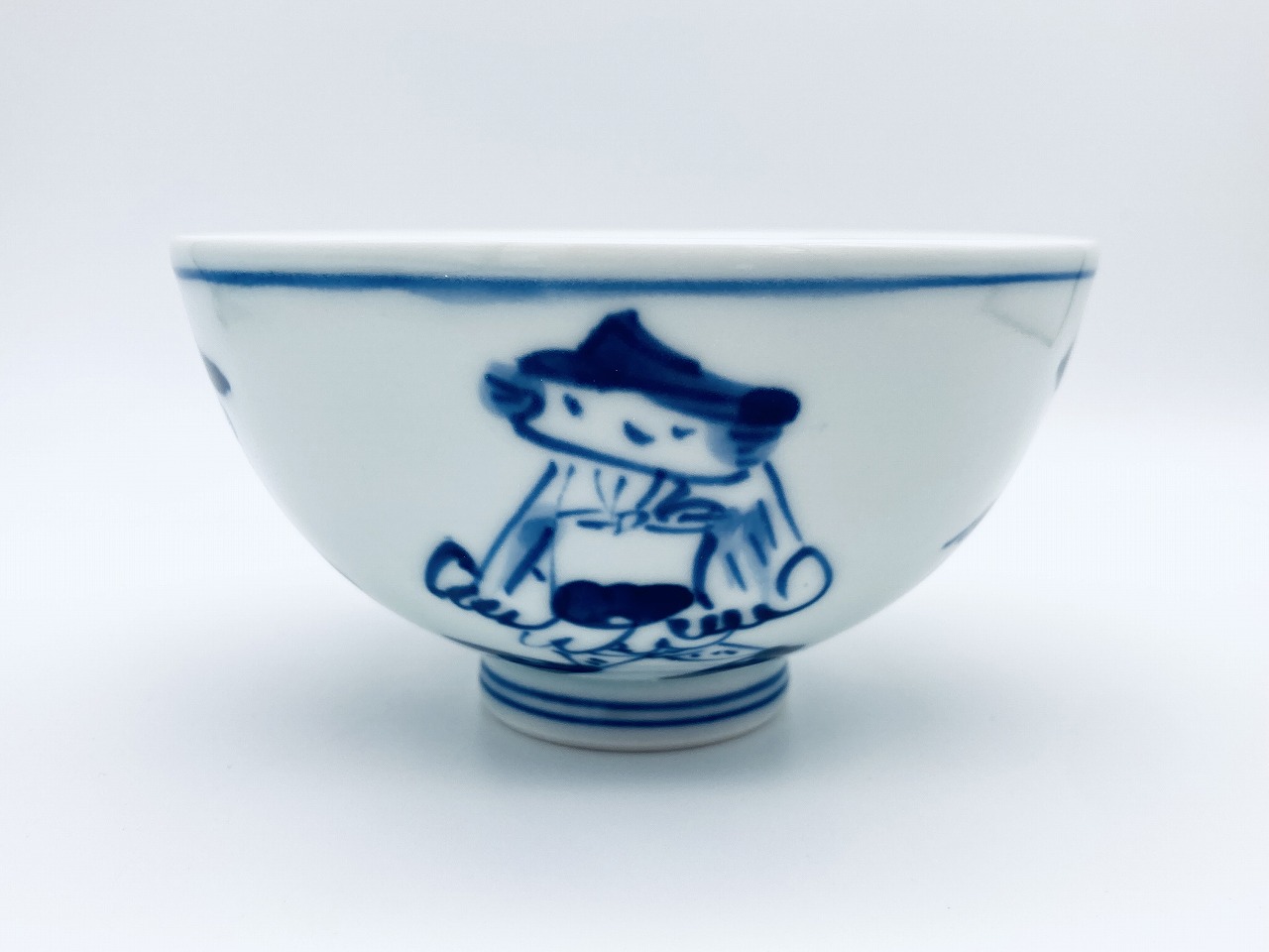 mo五人異人３.８寸丸飯碗 しん窯 青花