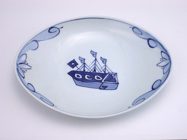 有田焼 青花 オランダ船舟型銘々皿
