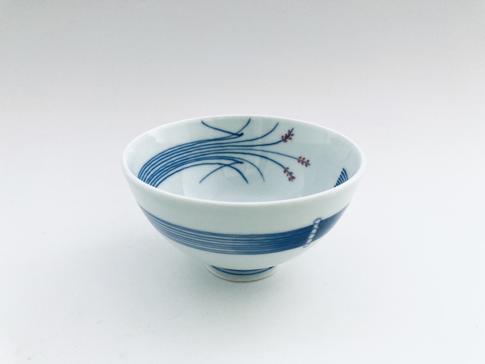mo(赤)稲穂３.５寸丸飯碗 しん窯 青花