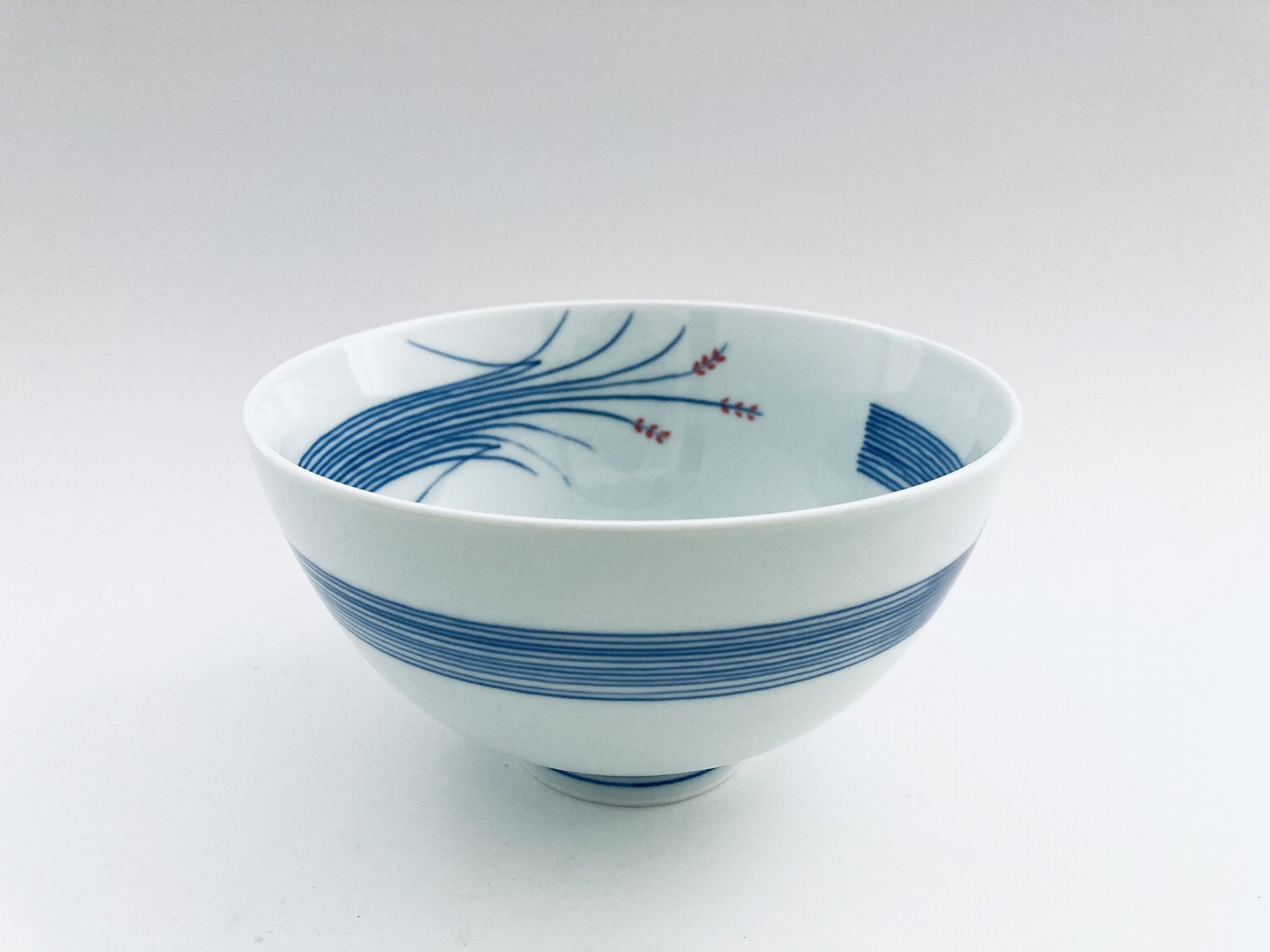 （朱）稲穂3.8寸丸飯碗 しん窯青花匠