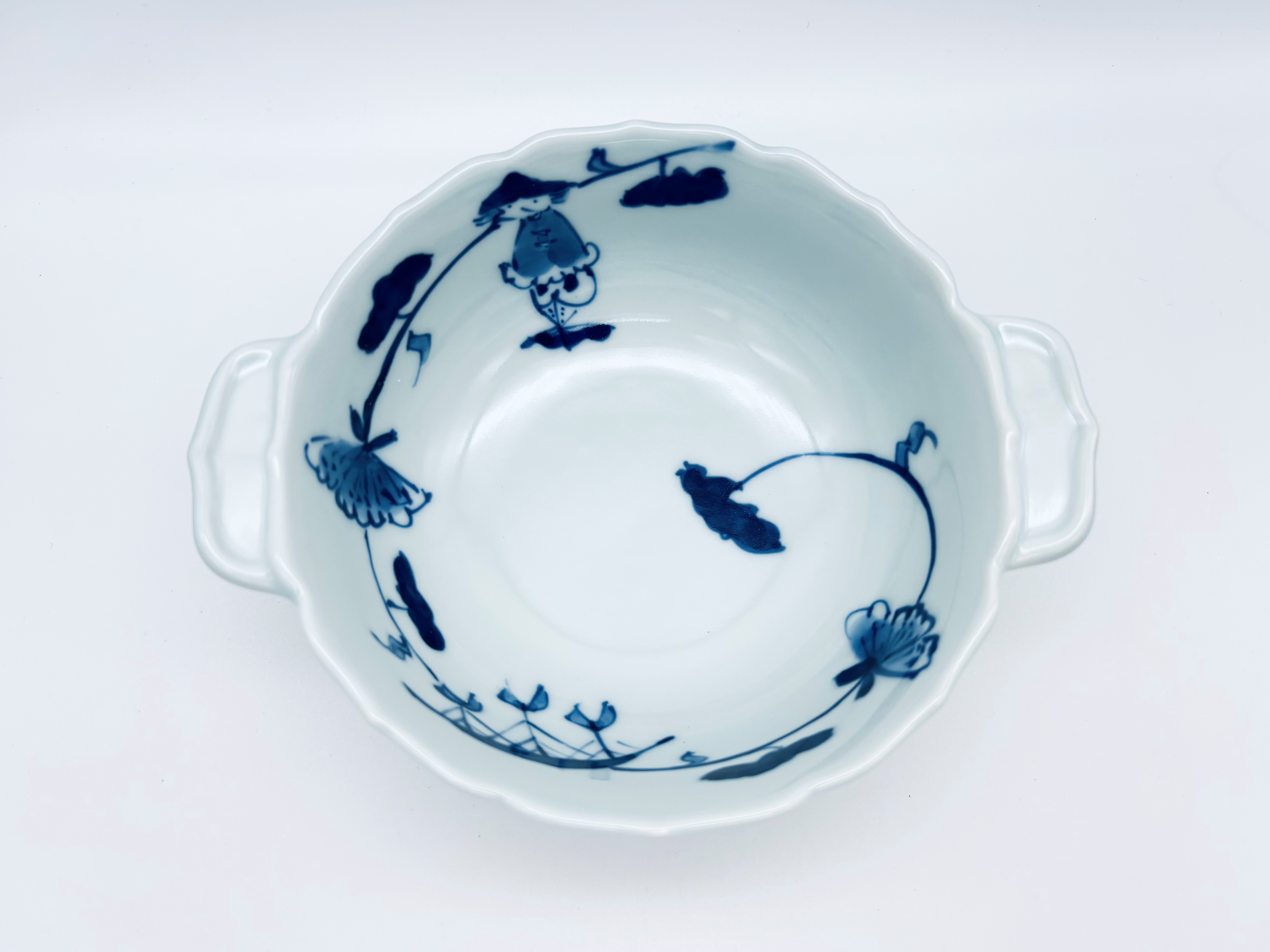 牡丹唐草異人新耳付きスープ碗