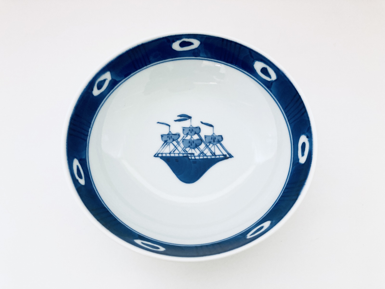 渕濃帆船5寸ボール しん窯青花