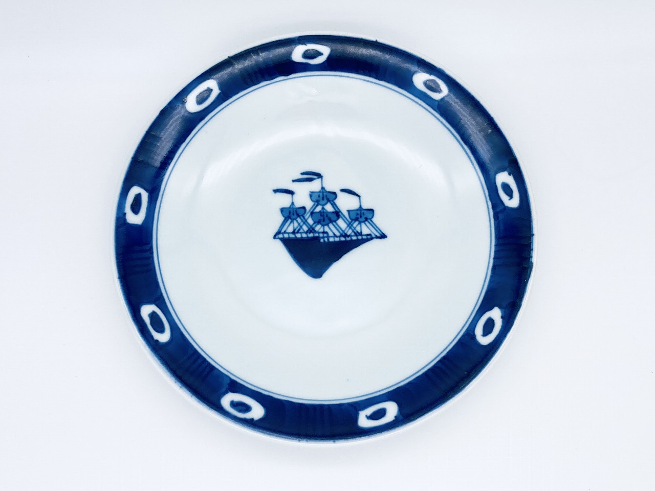 mo渕濃帆船反りケーキ皿 しん窯青花