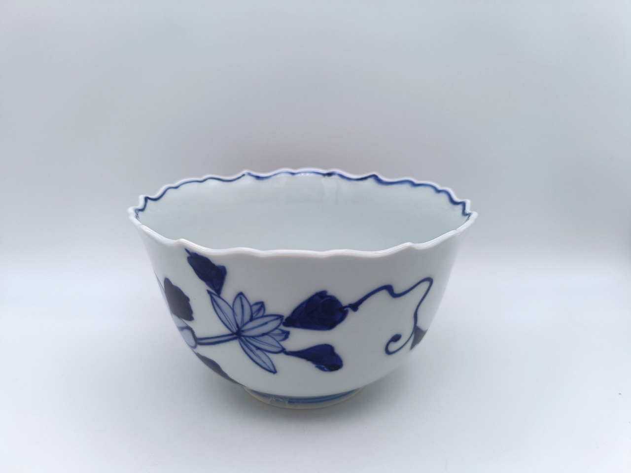 帆船と鉄線花　桔梗渕深丼 しん窯青花　限定商品