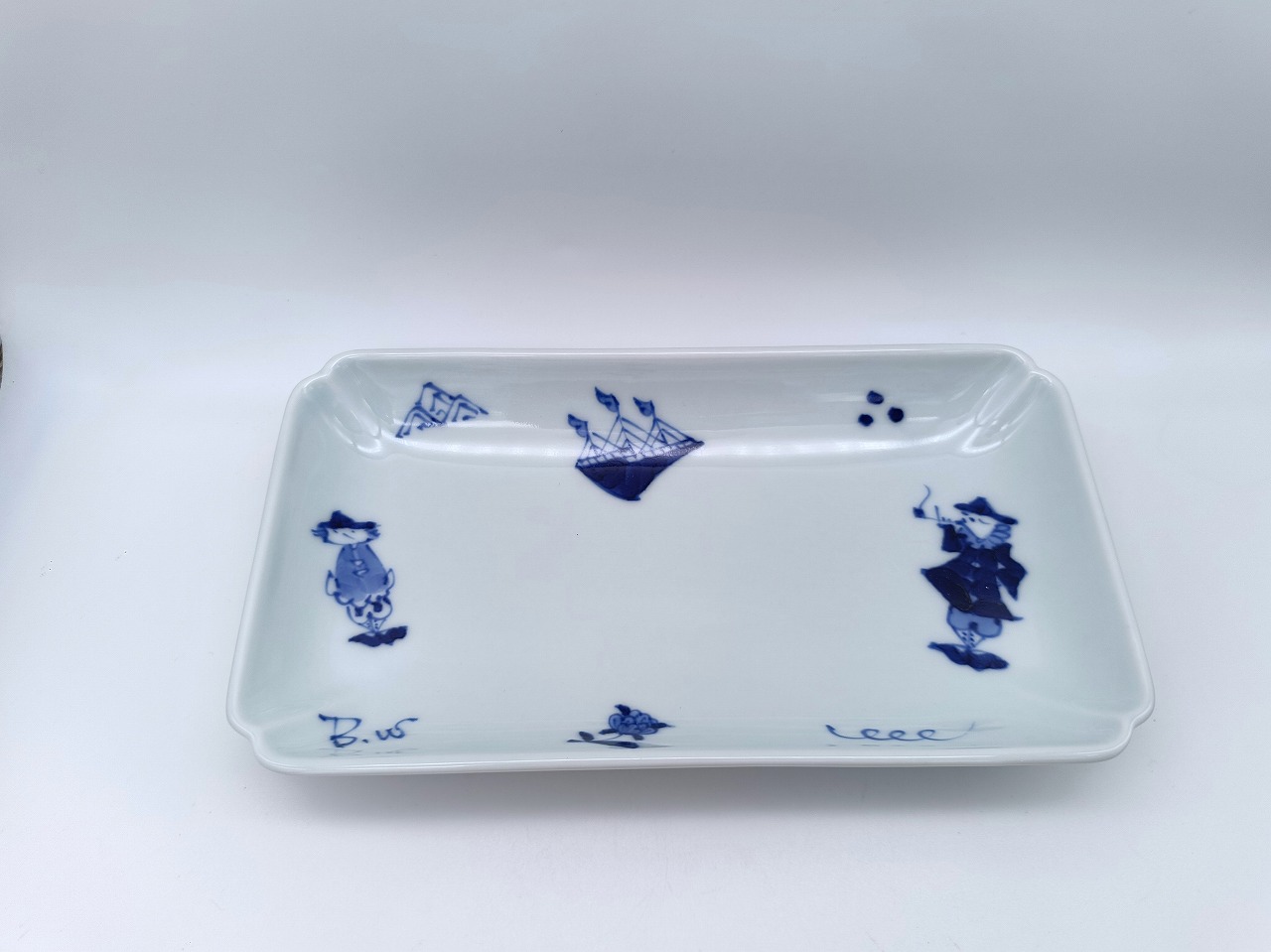 異人づくし　木甲長角皿　しん窯青花　限定商品