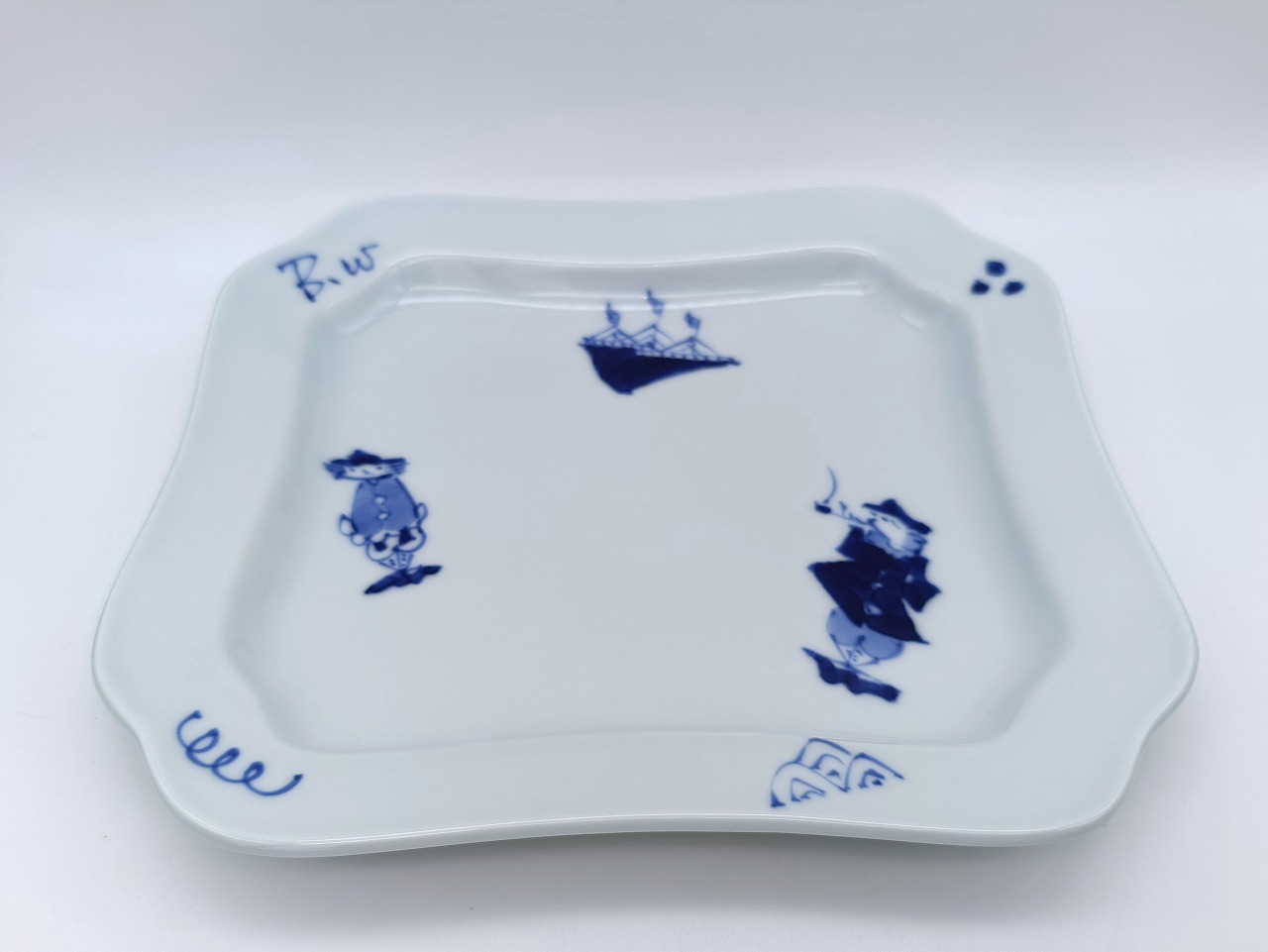 異人づくし　木甲正角皿　しん窯青花　限定商品