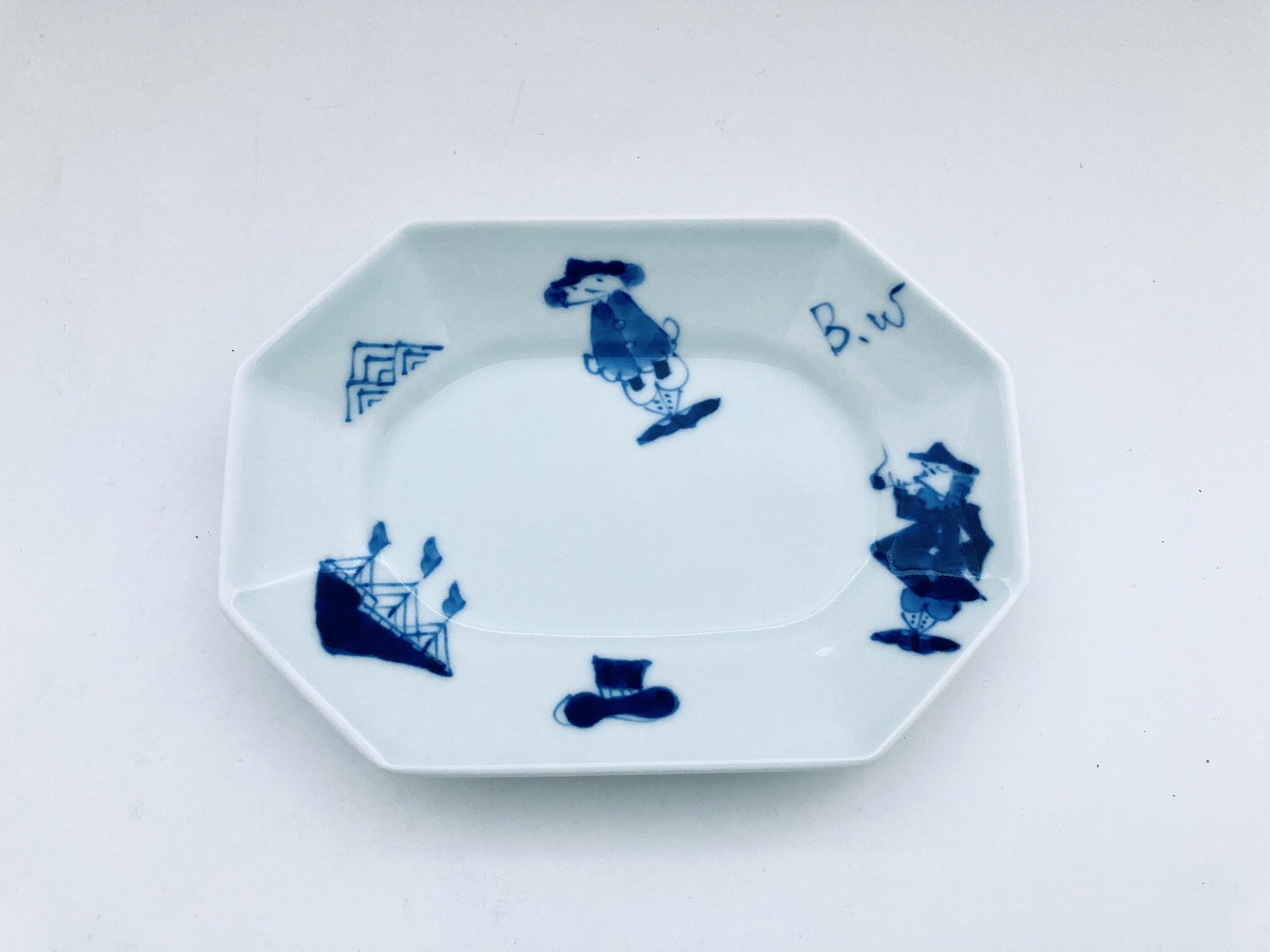 mo異人づくし八角長角取皿 しん窯 青花