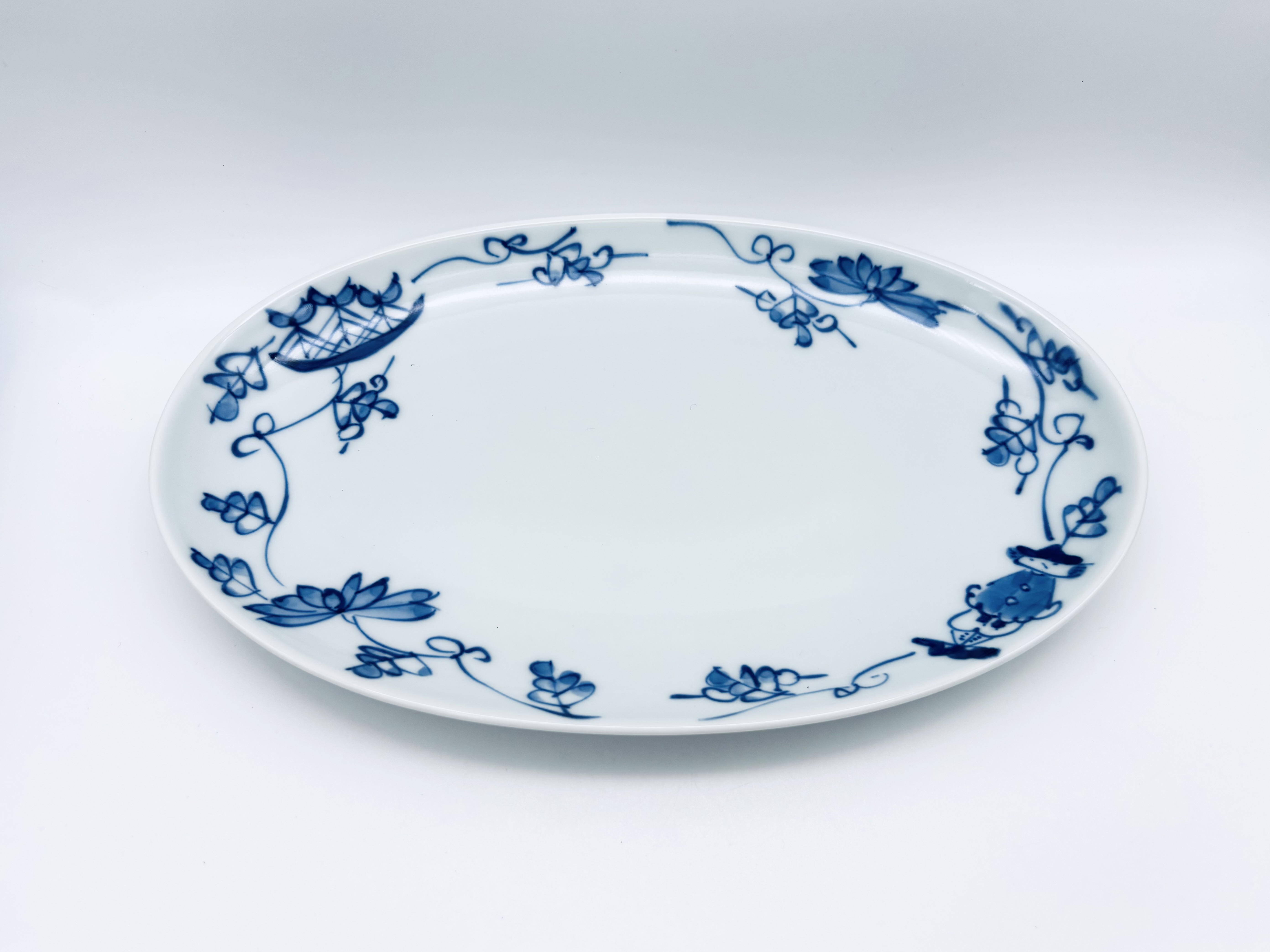 唐草異人小判幅広焼皿