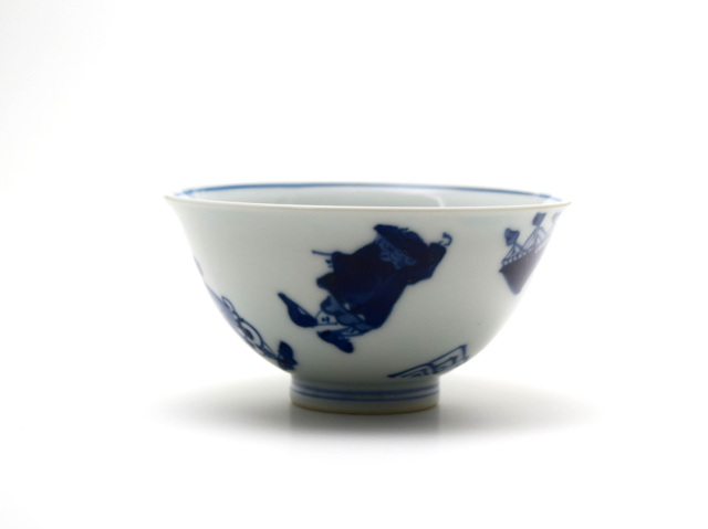 ★しん窯青花★飯碗４客NO26NO9NO11まとめ出品 異人づくし 3.8寸反飯碗 しん窯青花