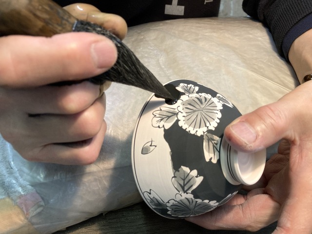 濃牡丹に桜手作り風3.5寸深飯碗