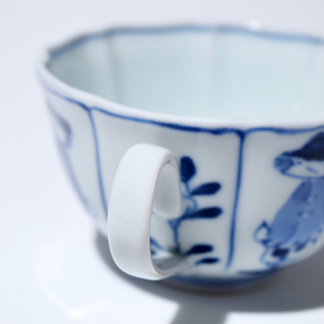 割マント異人木甲紅茶碗皿 しん窯 青花