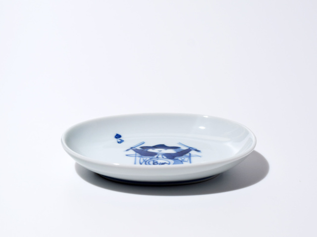 値下げ　小判銘々皿 しん窯青花　４枚 値下げ 小判銘々皿 しん窯青花 4枚