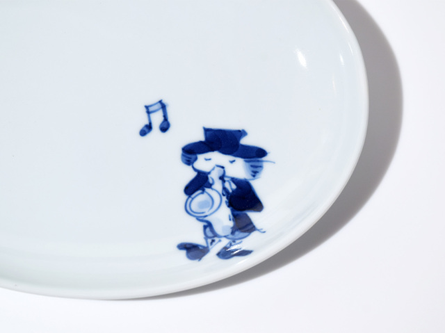 南蛮人音小判銘々皿 サックス しん窯青花 