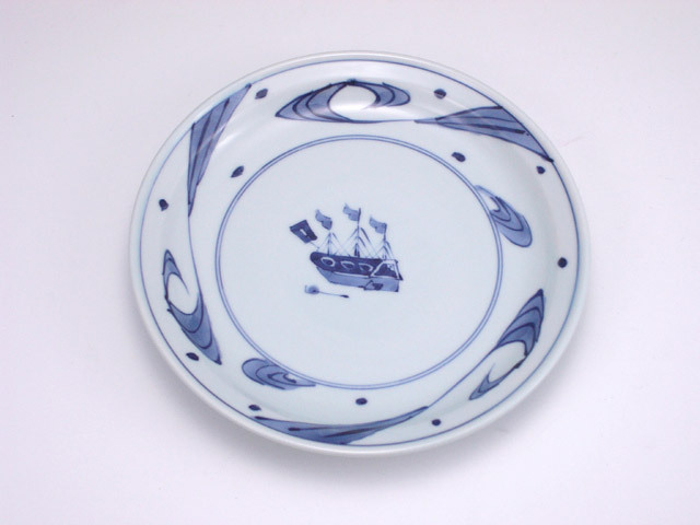 有田焼 青花 大航海玉渕６寸ケーキ皿