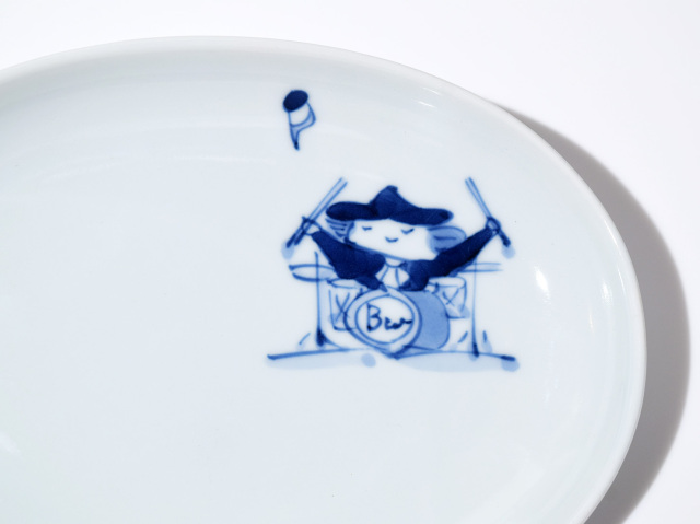 南蛮人音小判銘々皿 ドラム しん窯青花