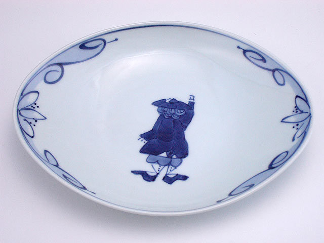 有田焼 青花 カール紅毛人舟型中皿