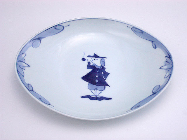 パイプ異人舟型銘々皿 しん窯 青花 