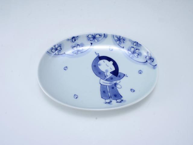 桜物語小判銘々皿 しん窯 青花