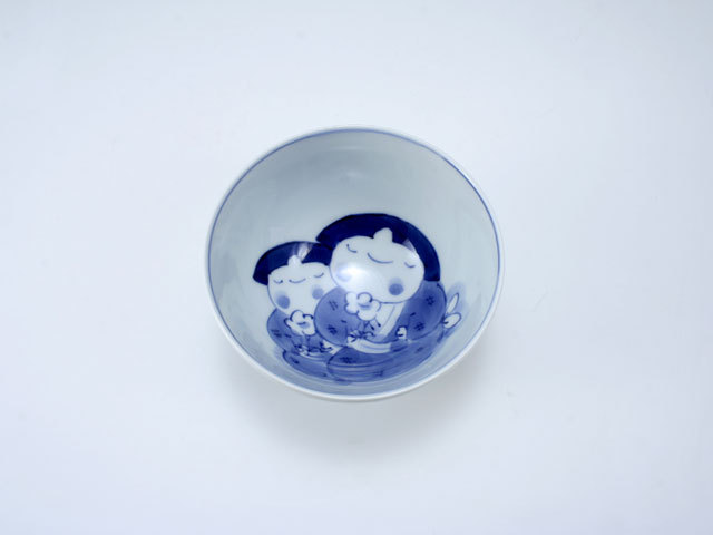 ふたりっこ3.5寸丸飯碗 しん窯 青花