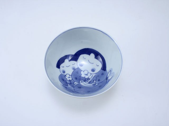 ふたりっこ3.8寸丸飯碗 しん窯 青花