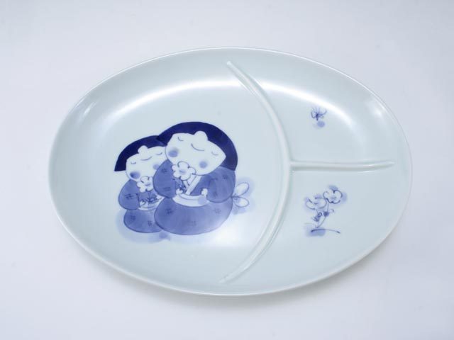 ふたりっこ仕切皿 しん窯 青花