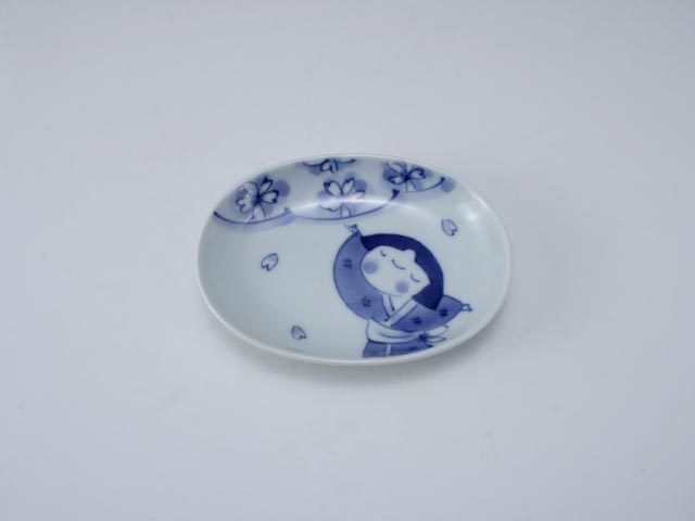 桜物語小判小皿 しん窯 青花