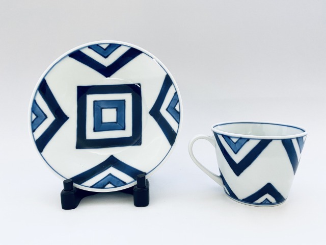 江戸紋そば型コーヒー碗皿 しん窯青花