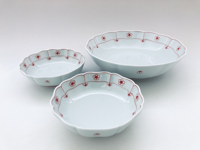 赤梅文八方割鉢セット(鉢1個と小鉢2個)しん窯青花匠