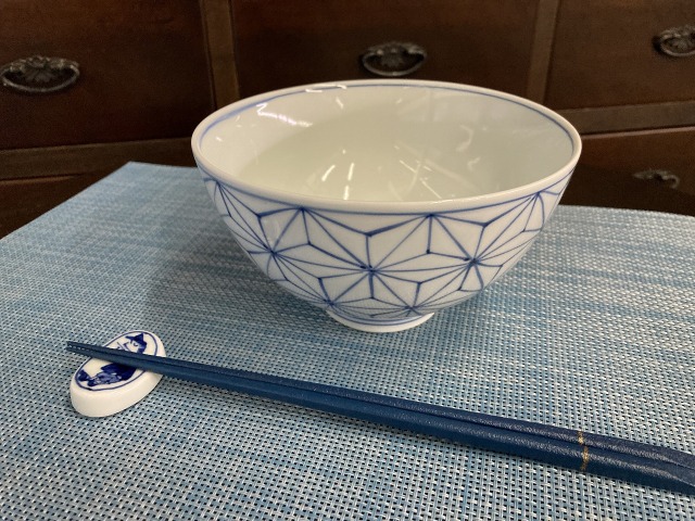 麻の葉5寸深丼 しん窯青花