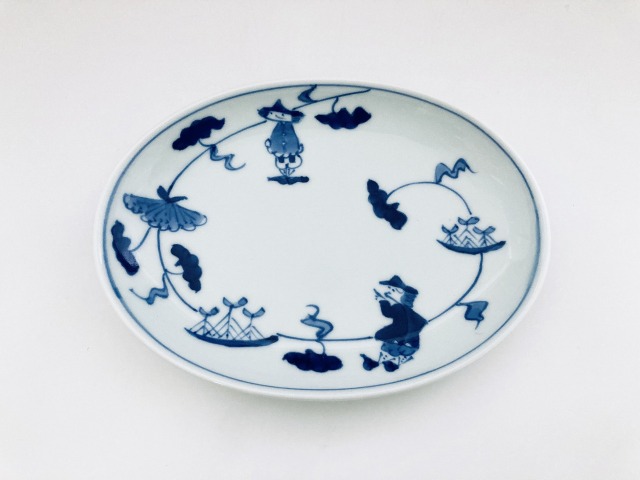 mo牡丹唐草異人小判銘々皿 しん窯青花