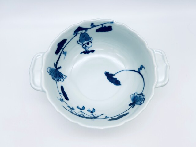 牡丹唐草異人新耳付きスープ碗