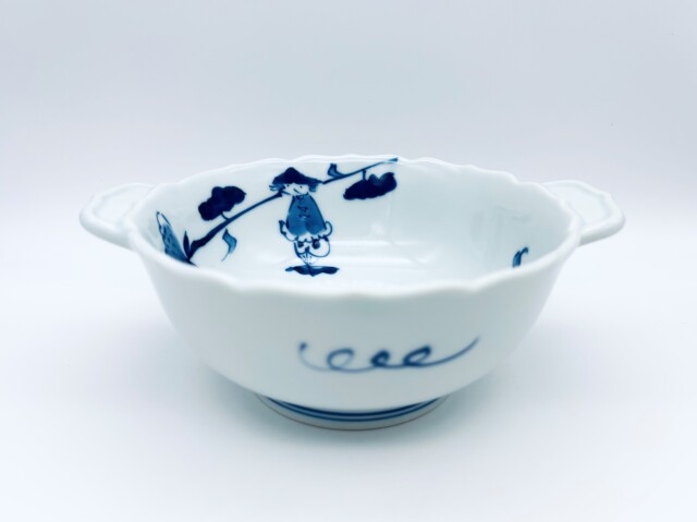 牡丹唐草異人新耳付スープ碗 しん窯青花