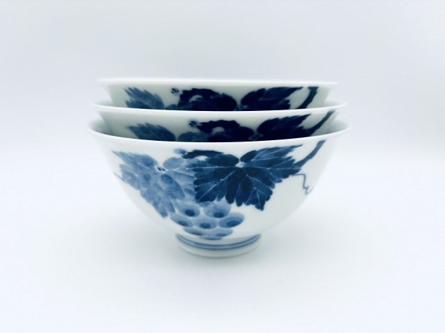 ぶどう3.5寸反飯碗 しん窯青花匠