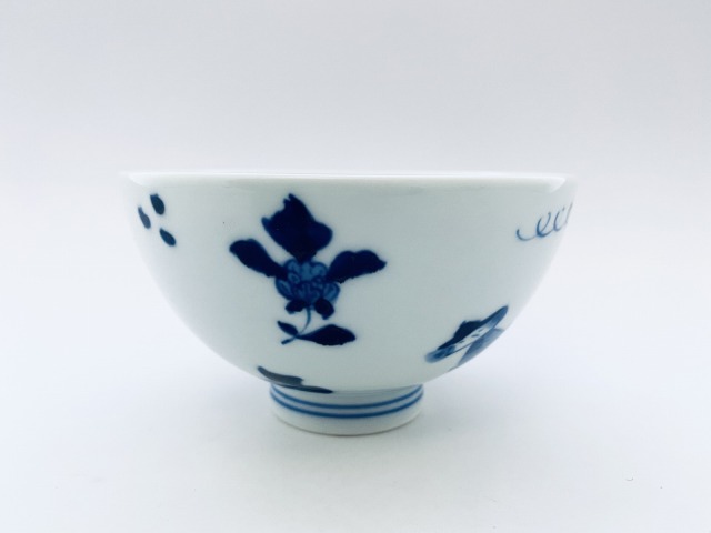 異人づくし３.８寸丸飯碗　しん窯青花