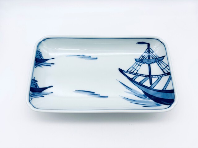 出船帆船木甲長角皿