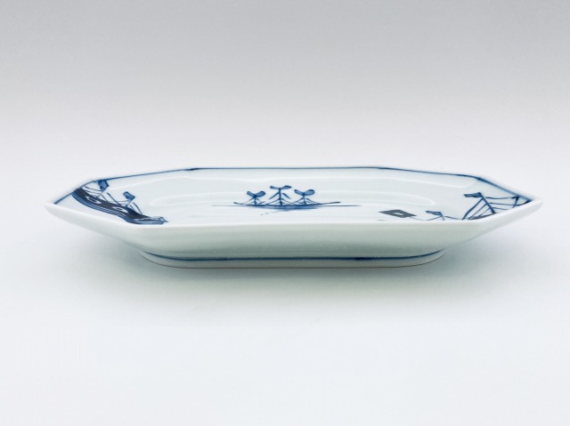 オランダ船八角長角皿 しん窯青花