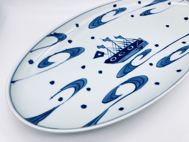 【まとめ買い歓迎／食器】しん窯 青花 大航海小判パーティートレイ 大航海小判パーティートレイ しん窯青花
