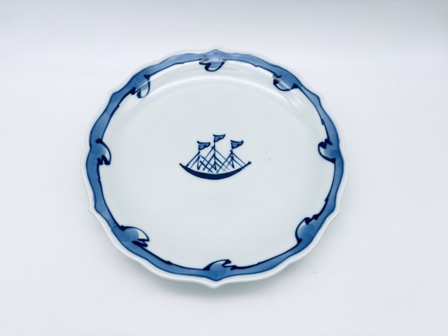 mo渕波帆船桔梗渕皿しん窯青花