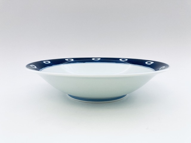 渕濃帆船反スープ皿 しん窯 青花