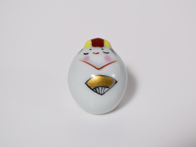 豆ひな人形2人揃（桜絵、貝型台皿付） しん窯 青花