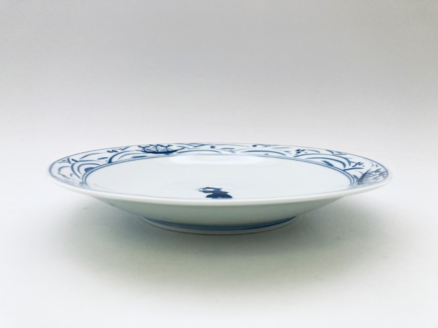 渕波帆船紅毛人反り7寸皿しん窯青花