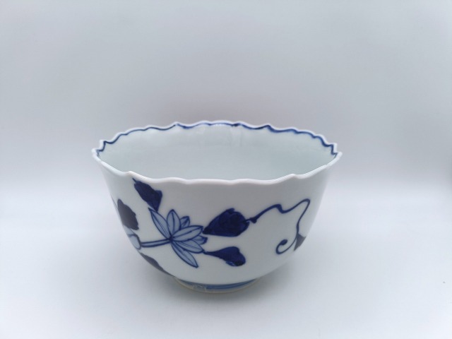 帆船と鉄線花　桔梗渕深丼 しん窯青花　限定商品