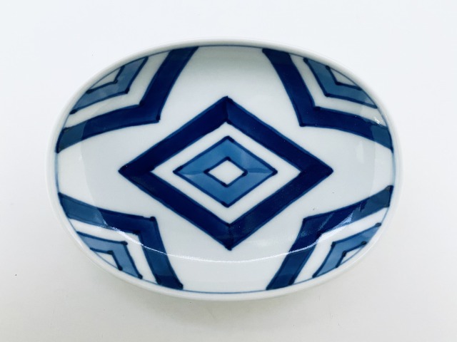 しん窯 青花　小判小皿　ハーモニー シリーズ五枚　送料無料　新品 江戸紋小判小皿 しん窯青花