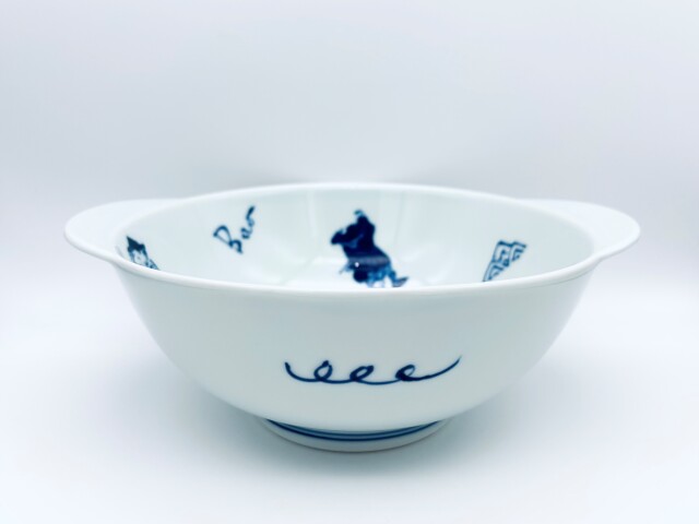 青花　どんぶり 異人づくし耳付丼(中)限定商品 しん窯青花