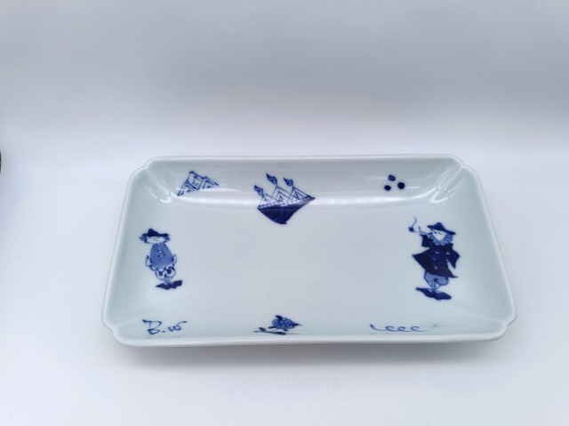 異人づくし　木甲長角皿　しん窯青花　限定商品