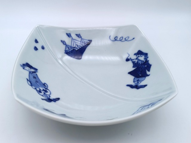 異人づくし　しのぎ入正角小鉢　しん窯青花　限定商品