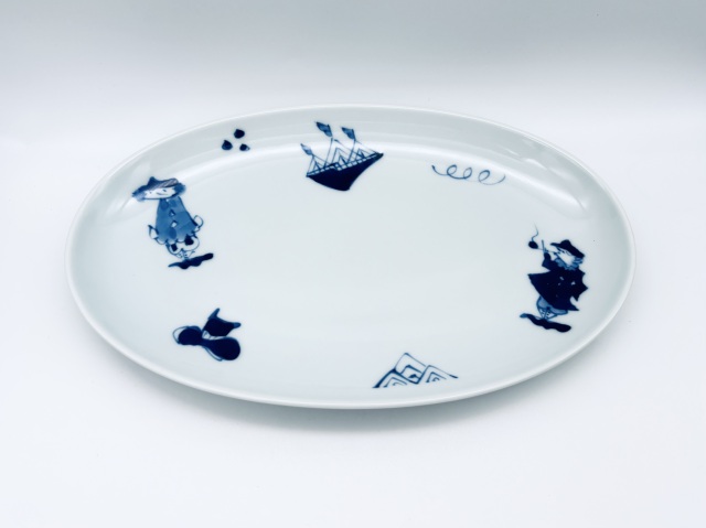 異人づくし小判幅広焼皿