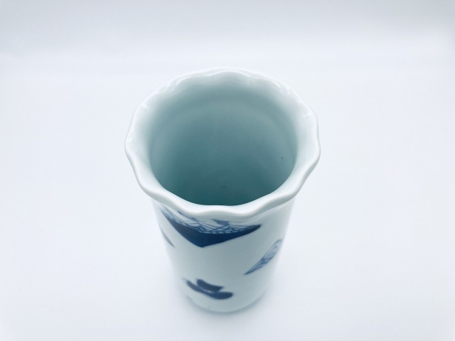 異人づくし輪花ミニ一輪差 しん窯青花